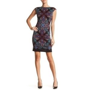 London Times Print Ponte Sheath Dress